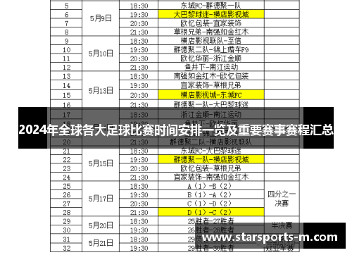 2024年全球各大足球比赛时间安排一览及重要赛事赛程汇总